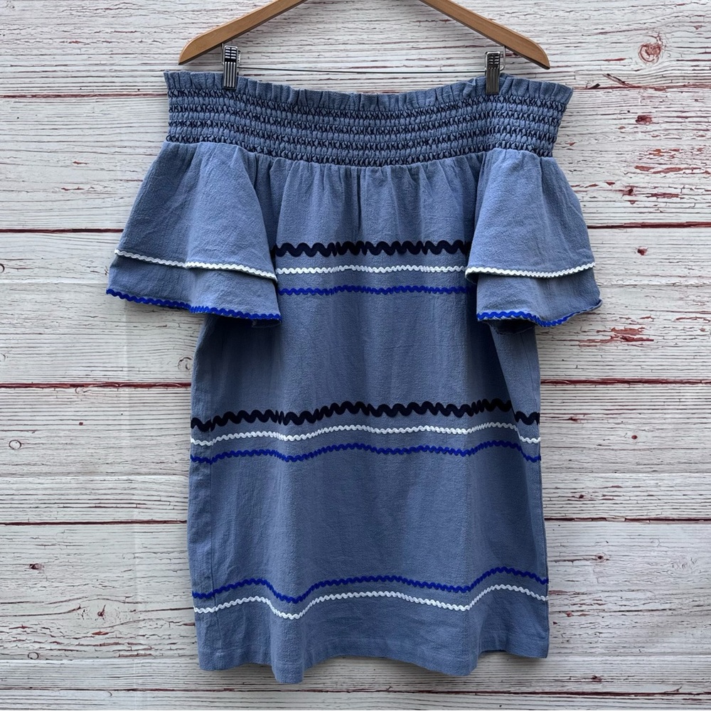 NWT Mud Pie Finnegan Ric Rac Dress in Stonewash Blue Sz L - Picture 4 of 16